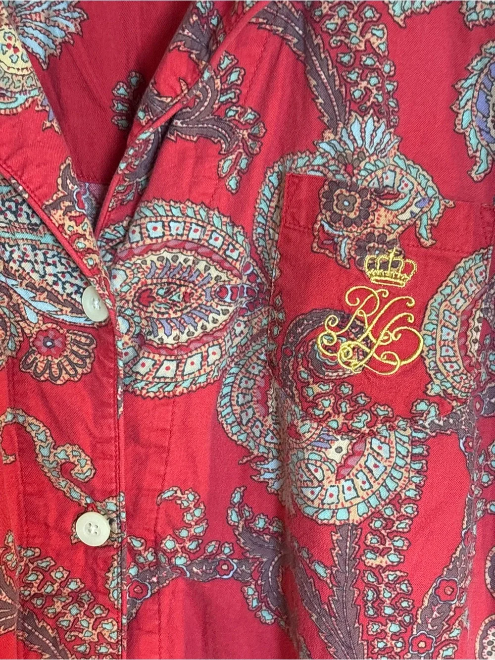 Lauren Ralph Lauren Red Paisley Cotton Modal Pajama Set Size L